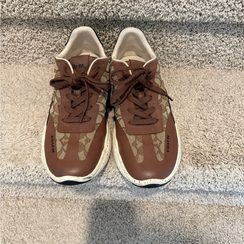 Coach Men Brown and Cream monogrammed Sneakers